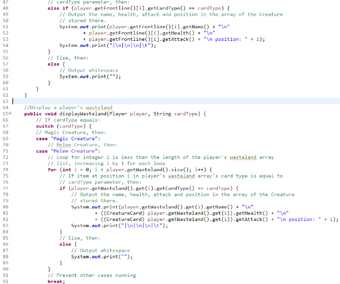 Screenshot of the second part of the display front line method and the first part of the display wasteland method of the key function class