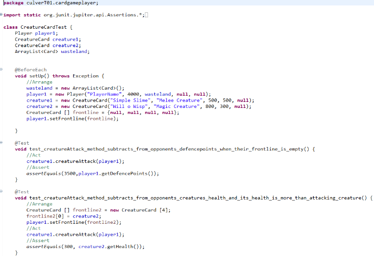 Screenshot of the first part of the creature_attack behaviour method of the creature card class