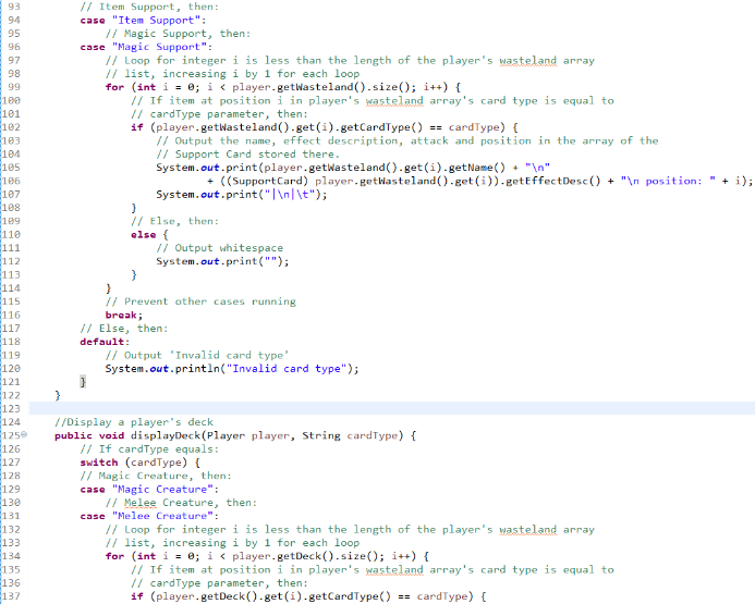Screenshot of the second part of the display wasteland method and the first part of the display deck method of the key function class
