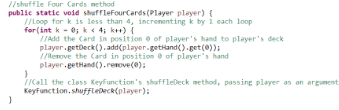Screenshot of the shuffle four cards method of the key function class