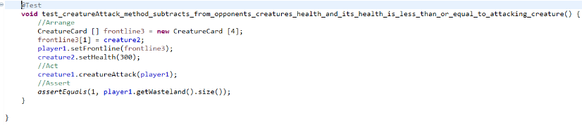 Screenshot of the second part of the creature_attack behaviour method of the creature card class